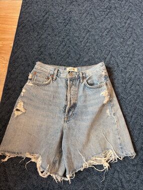 Agolde Light Blue Distressed Denim Jean Shorts